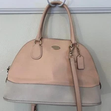Coach Cora Domed Satchel Purse Leather Tote F34491 Peach and Cream Two Tone