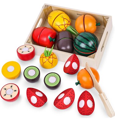 Wooden Play Food Set for Kids Kitchen, Montessori Toys For Kitchen