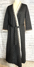 Vintage Black Cheetah Ivory Long Quilted Lined VANITY FAIR Nylon Robe Size M