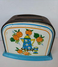 Vintage Kids Play Metal Tin Toaster Orange Fruit Juice Tea Litho Sunnie Miss Toy