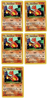 Five (5) CHARMELEON - Base Set 24/102 - Uncommon Pokemon Card - Unlimited NM Lot