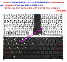 New US Keyboard no-backlit for Acer Spin 3 SP314-51 SP314-52 SP314-53N SP314-54N