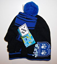 Nick Jr BLUES CLUES Soft KNIT Blue/Black HAT Pom-Pom BEANIE GLOVES SET NEW