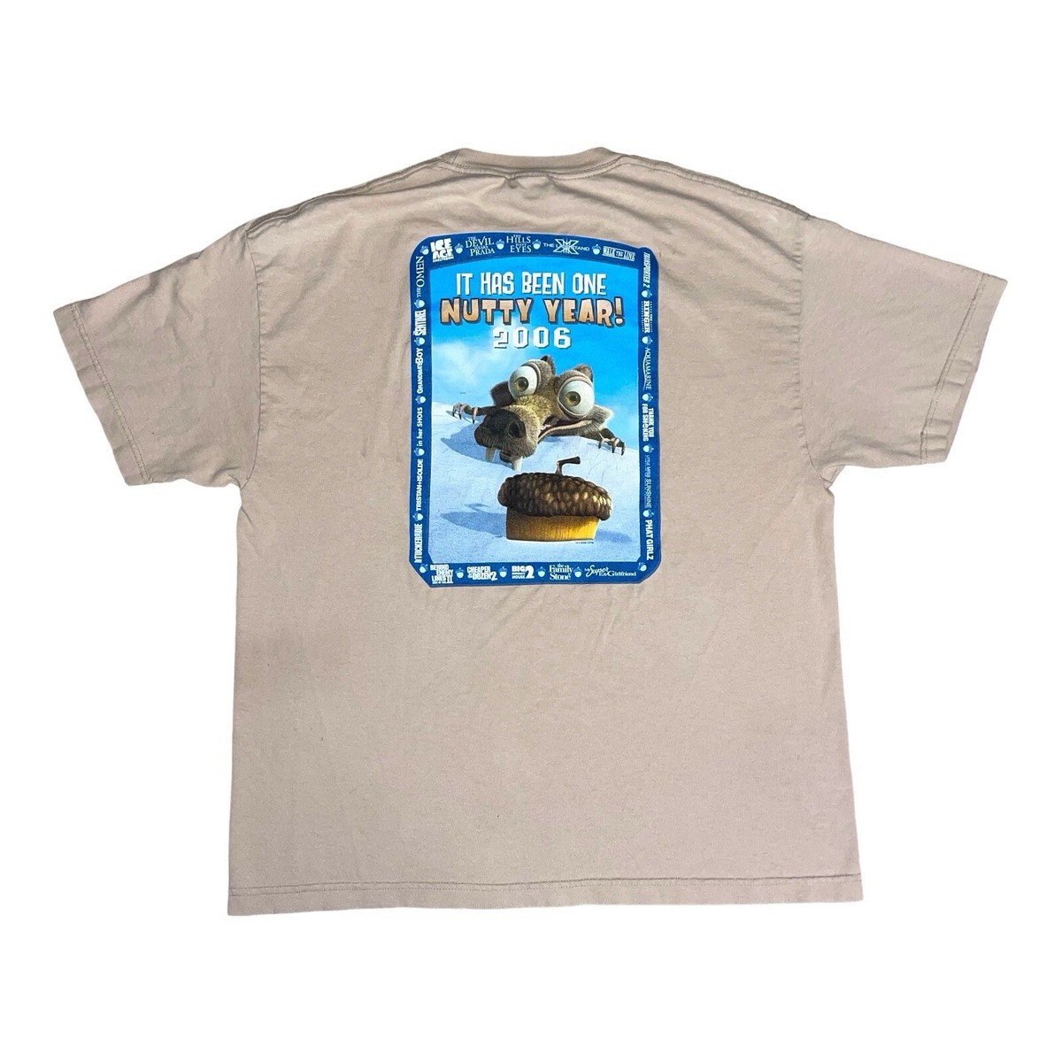 Y2K 2006 Ice Age Scrat Squirrel Movie Promo Crew Beige T