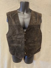 Vintage 90  s Basic Editions Vest Mens Large Brown Suede Leather Western Cowboy
