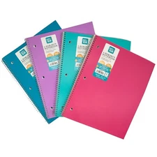(4) Pen + Gear 1 Subject College Ruled 100 Sheet Poly Spiral Notebooks 9" x 11"