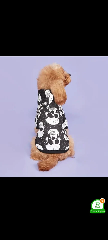 Suéter com capuz estampa de caveira raça média para cachorros. Tamanho (L) - Imagem 4 de 4