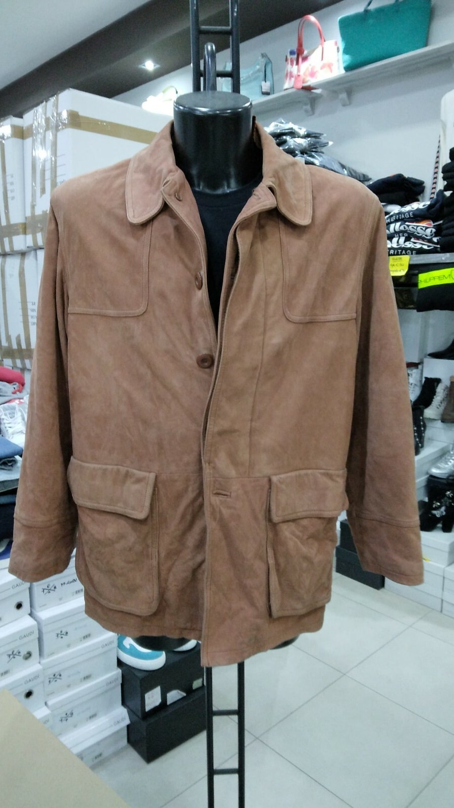 Men's Brown Real Leather Jacket - Les Boulevards Size 48 MON 1104 LZ