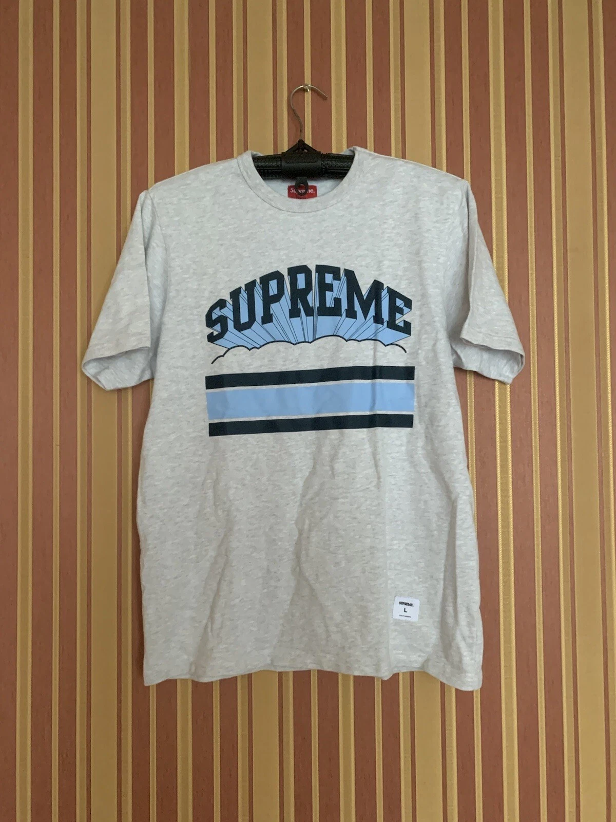 Supreme Shirt Men Grey Black Cotton Cloud Arc Graphic Short Sleeve Tee