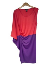 Kenneth Cole Large One Shoulder Drape Sleeve Dress Colorblock Knee Length NWT