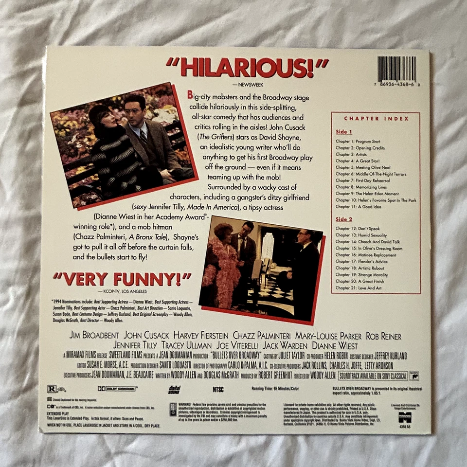 Bullets Over Broadway Letterboxed Widescreen Laserdisc 1994 - Imagem 2 de 3