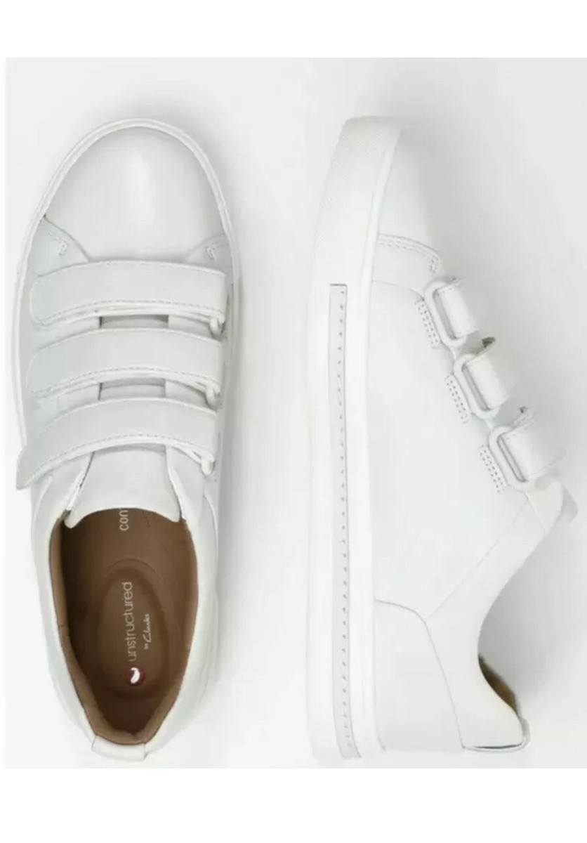 Clarks Ladies White Leather Trainers Un Maui Strap Hook Loop UK Size D