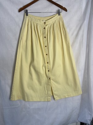 Vintage 90s Y2K Yellow Button Front Maxi Skirt Size 10