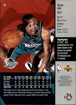 1997-98 Upper Deck #34 Grant Hill Detroit Pistons NBA HOF