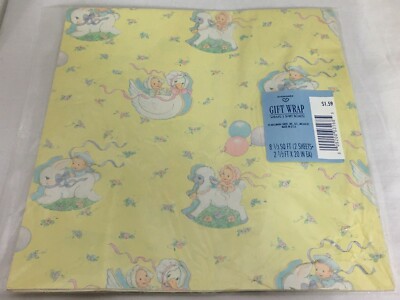 Vtg Hallmark Ambassador Baby Gift Wrap 2 Sheets Wrapping Paper Lamb Bunny Easter