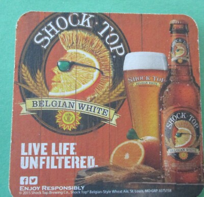 Shock Top Belgian White (Live LIfe Unfiltered) Oval Beer Coaster / Beer Mat 