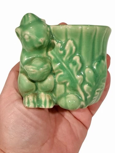 Vintage McCoy Pottery Squirrel Acorn Planter Green Glaze USA Mid Century