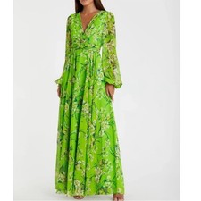Ieena for Mac Duggal green yellow chiffon floral butterfly maxi dress size 10