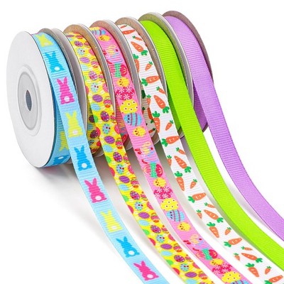 Easter Ribbon, 6 Rolls 60 Yards Grosgrain Ribbons 10 mm Wide Eggs Bunny Carrot C