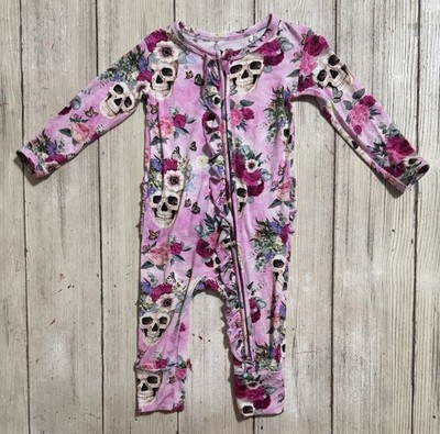 Little Bum Bums Killer Queen Floral Skulls Bamboo Pajamas 6-9m Bums & Roses