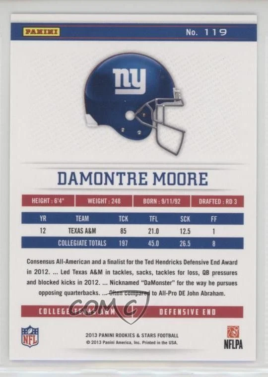 2013 Panini Rookies & Stars Longevity Rookie Emerald /5 Damontre Moore #119 RC - Image 2 of 2