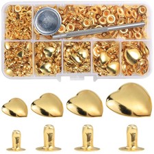 150 Sets Mixed Sizes Gold Color Leather Rivets Kit Heart Studs Clothing Tool