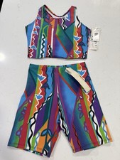 NWT Vintage Colorful Two Piece Workout Set Gilda Marx Size XS YJ Stretchy 3