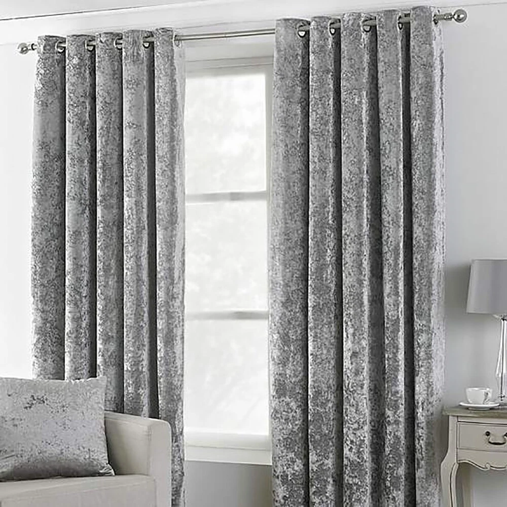 LUXURY PAIR OF THERMAL CRUSHED VELVET VELOUR EYELET LINED CURTAINS