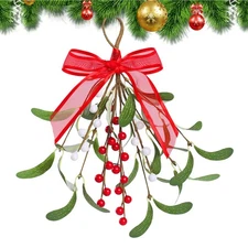 Mistletoe Christmas Decor, Artificial Mistletoe Decoration Red & White Berries