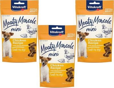 Vitakraft 3 Pack of Chicken Mini Meaty Morsels Dog Treats, 1.69 Ounces Each, wit