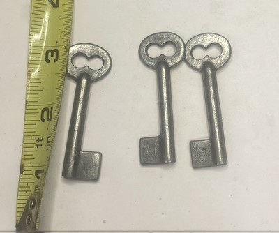 3 Skelton Keys Uncut Common Furniture Locksmith Bit Old Key Post Iron Hole