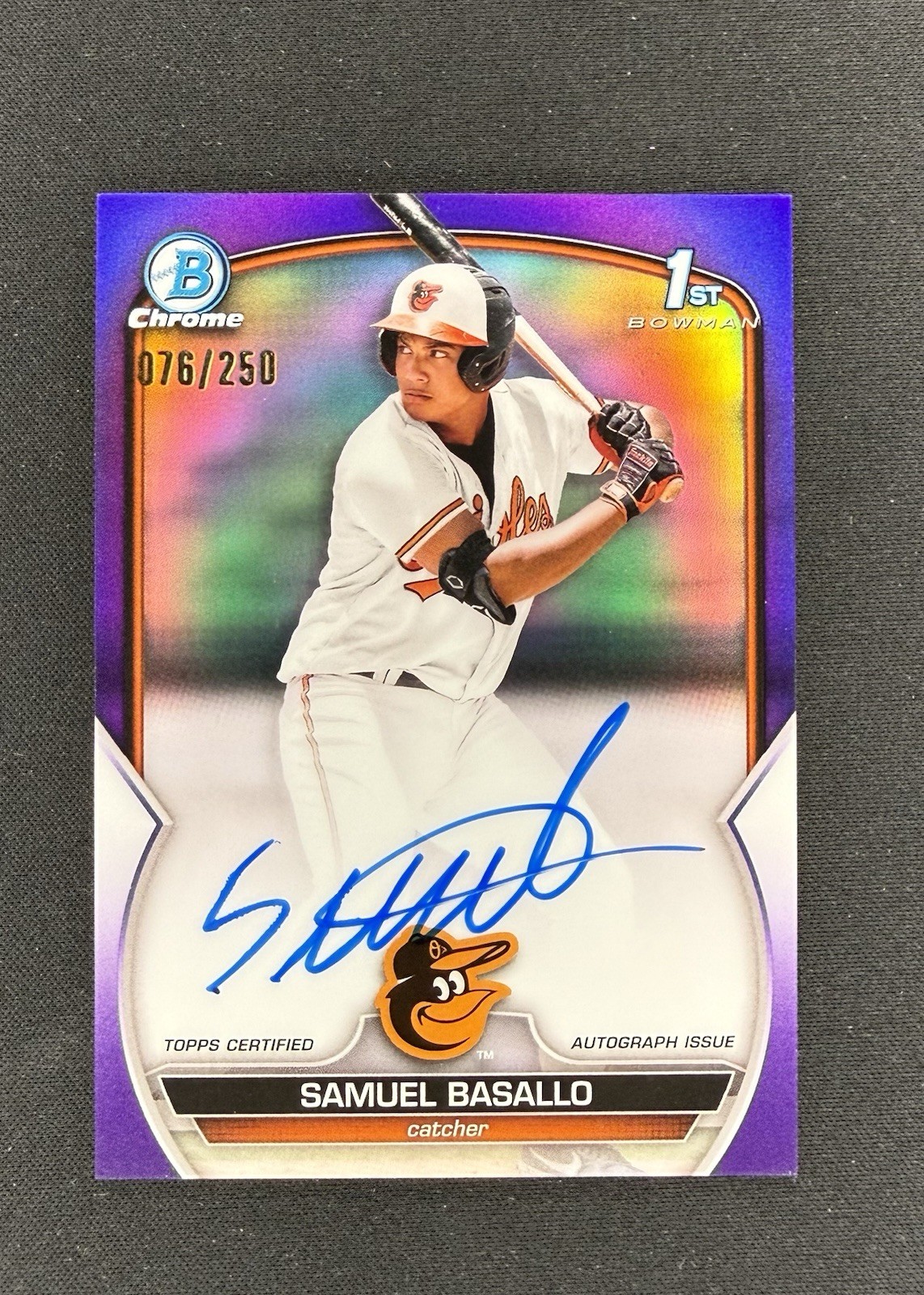 2023 Bowman Chrome Samuel Basallo #CPA-SB Purple Refractor Auto /250 Orioles
