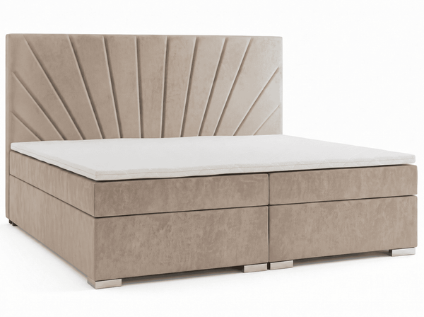 LuxuriöSes Beiges Bett 200 X 200 Doppelbetten SchlafzimmermöBel Modern-image