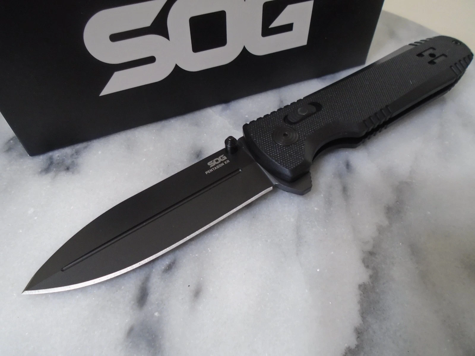 SOG Pentagon XR Blackout Ball Bearing Pivot Pocket Knife Dual Edge Tip 12610157 image 11