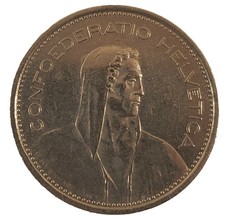 1979 Vintage Switzerland 5 Francs, Rare Swiss Coin 40 Yrs Old, Lot CO11