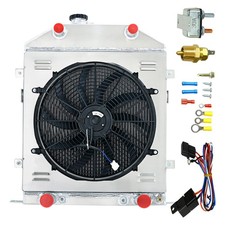 Radiator 1942-1948 Ford Deluxe Mercury Pickup Flathead 4 Row Alum Shroud Fan Kit Radiator 1942-1948 Ford Deluxe Mercury Pickup Flathead 4 Row Alum Shroud Fan Kit