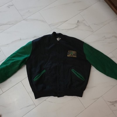 Vintage Mens DeLong Minnesota North Stars Wool Jacket XLarge Black NHL Pullover