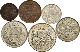 Künker: Lettland 1 Centimes bis 2 Lati 1922 1925 siehe Fotos