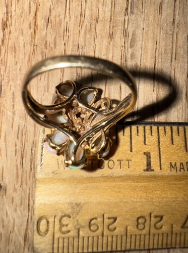 Nachlass 14k Gelbgold Opal Cluster Blume Ring Größe 5,5 Vintage ANSEHEN - Bild 13 von 14