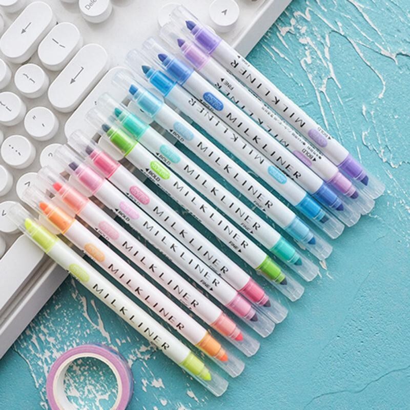 Double Sided Milkliner Highlighters - Set of 12 x Milkliner Highlighter Pens