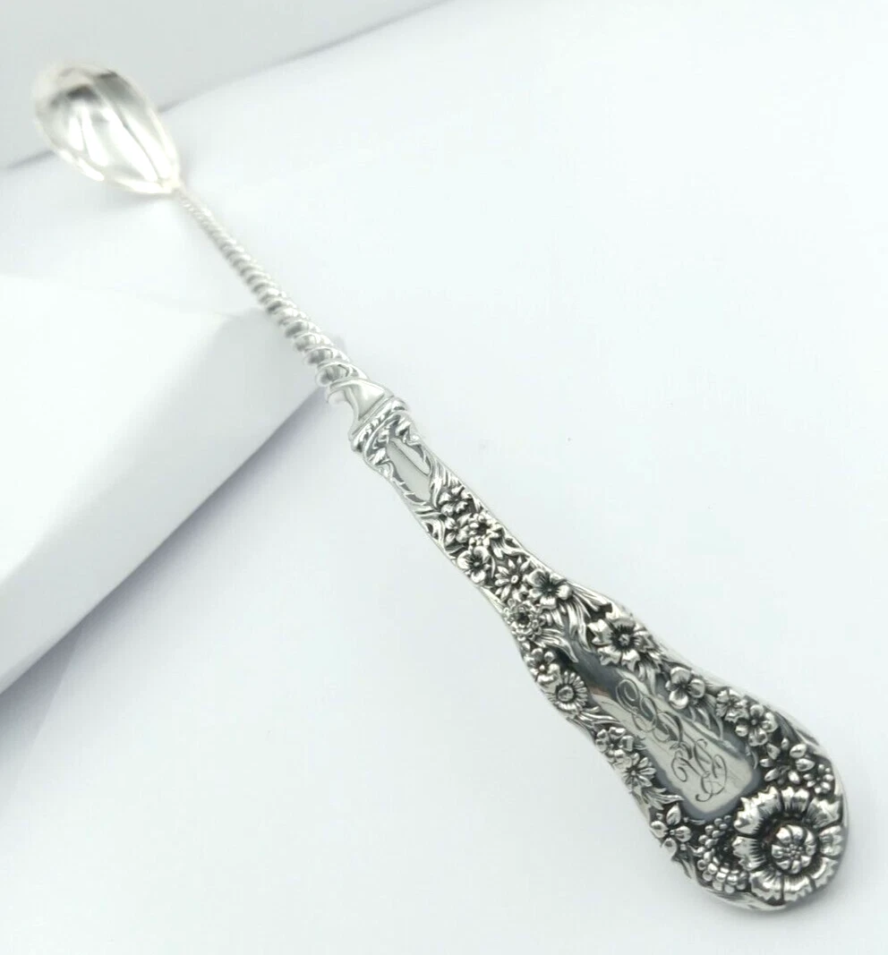 Antique Dominick & Haff Blair & Crawford 12.5" Sterling Twist Floral Sauce Ladle