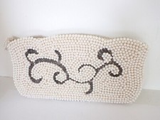 Vintage White  Silver Pearl Beaded Zipper Clutch Purse Japan Bridal Formal