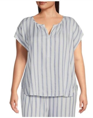 NWT Nottibianche Pajama Top Striped Split Round Neck Cap Sleeve 2X