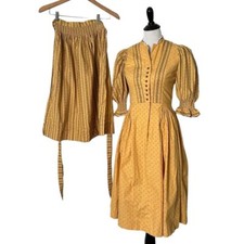 Vintage Women Midi Dress with Apron Cottagecore Smocked Prairie Size 38 XS Alpen