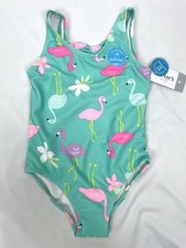 Carter's Girl Size 4 Green Pink Flamingo One Piece Swimsuit Tropical