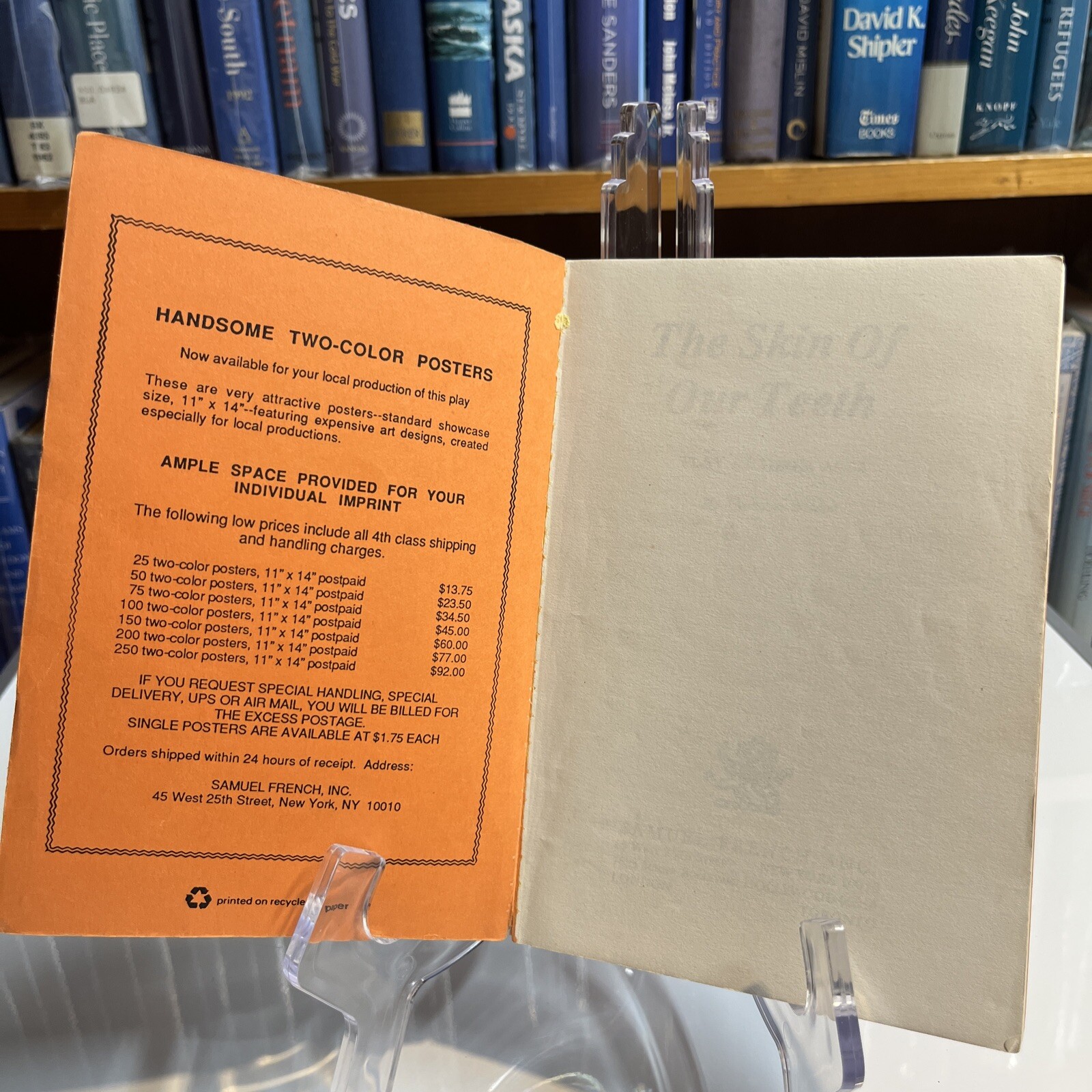 The Skin of Our Teeth by Thornton Wilder 1972 Samuel French Publisher