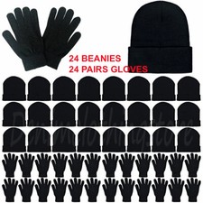 48 Black Winter Beanies  Gloves Combo Bulk Pack Men Women Cozy Wholesale Lots