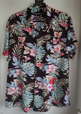 Vintage Molokai Hawaiihemd schwarz tropisch Blumen 44 in M (23RL)