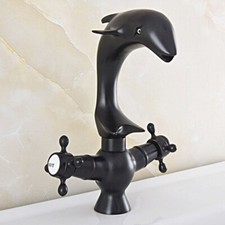 Oil Rubbed Bronze Dolphin Shape Single Hole Bathroom Basin Sink Mixer Tap Faucet