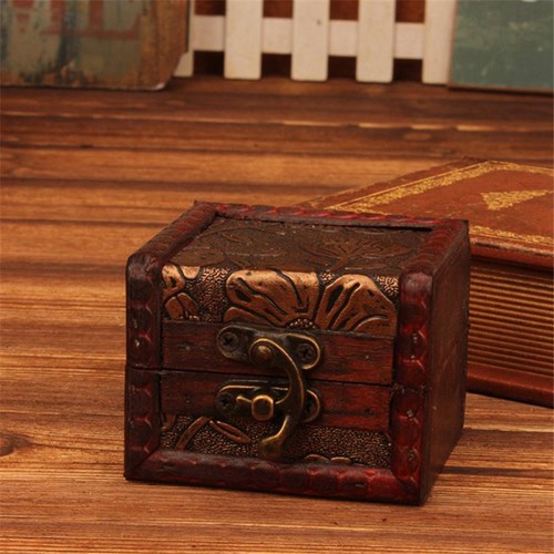 Holder Box Case Small Wooden Bracelet Jewelry Vintage Lock Gift Storage Necklace - Picture 9 of 20